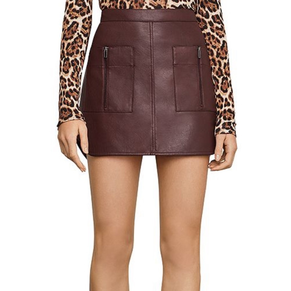 BCBGMAXAZRIA Patch Pocket Faux Leather Skirt in Bittersweet Chocolate